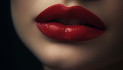 Obraz premium Beautiful young woman with shiny lips exudes sensuality and elegance generated by AI