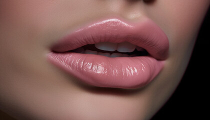 Beautiful young woman with pink lipstick exudes glamour and elegance generated by AI