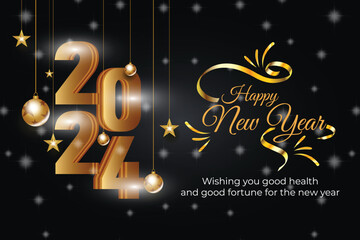 Vector happy new year 2024 gold text effect banner design template and social media post design