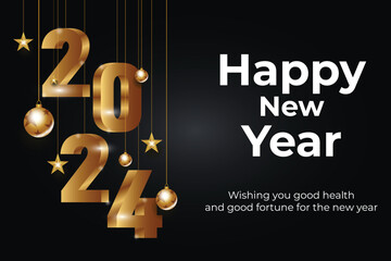 Vector happy new year 2024 gold text effect banner design template and social media post design