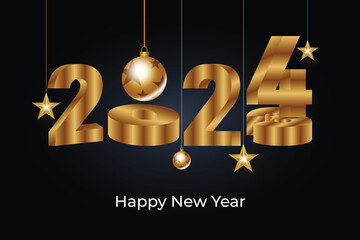 Vector happy new year 2024 gold text effect banner design template and social media post design