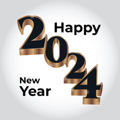Vector creative new year 2024 banner or poster design with black and gold 3d numbers happy new year 2024 design