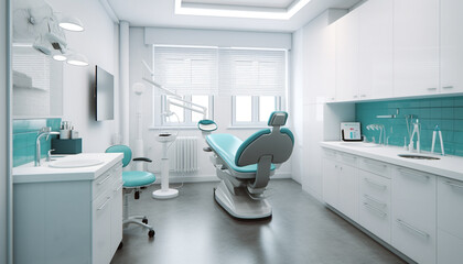 Modern dentist office with clean dental equipment and bright lighting generated by AI