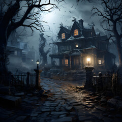 Fototapeta na wymiar Old haunted house in the forest, Halloween background