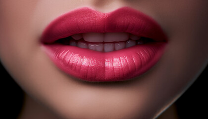 Beautiful woman with pink lipstick exudes sensuality and elegance generated by AI