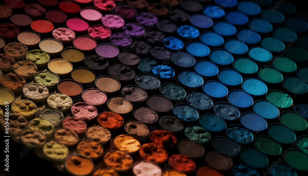 Poster a large group of shiny, defocused circles in vibrant colors generated by ai