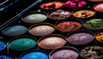Obraz na płótnie Canvas Vibrant eyeshadow palette set in a bowl, a beauty collection generated by AI