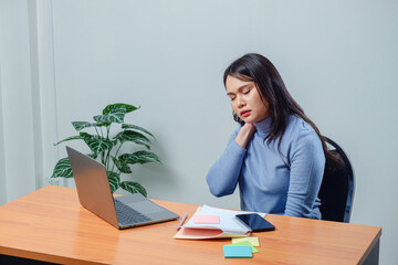 employee woman massage on his hand and arm for relief pain from hard working for stiff or office syndrome concept