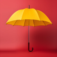 Yellow umbrella isolated on red background, copy space