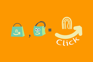 E-commerce business logo design in the shape of a shopping bag with a fingerprint logo with the company name "click"