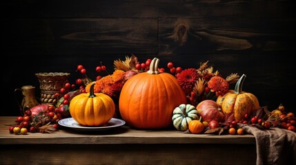  a table topped with lots of different types of pumpkins.  generative ai