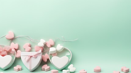  a pink and white heart shaped box with pink and white hearts around it.  generative ai