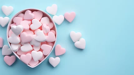 Foto op Aluminium  a bowl filled with pink and white heart shaped marshmallows.  generative ai © Shanti