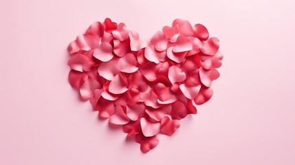  a heart made out of pink petals on a pink background.  generative ai