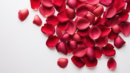  a pile of red petals on a white surface with a white background.  generative ai