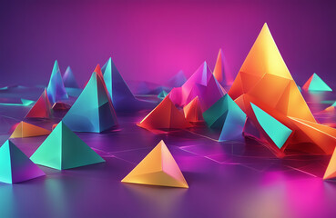Multicolored Abstract Surface with Triangular Pyramids. High Tech, Bright