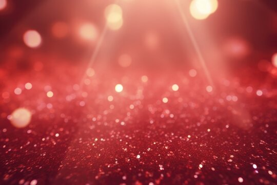 Red bokeh light background, Christmas glowing bokeh confetti and sparkle texture overlay for your design. Sparkling Red dust abstract luxury decoration background.