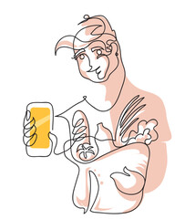 One line drawing of delivery concept.
One continuous line drawing of delivery man or courier showing mobile phone.
