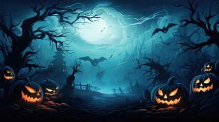 Illustration of Halloween days and pumpkins In the spooky night, Halloween Backdrop, Generative AI