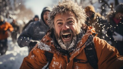 Fototapeta premium Families enjoying a day of sledding and snowball , Background Image,Desktop Wallpaper Backgrounds, HD