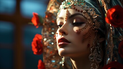 Fototapeta premium A close-up of a Virgen de Guadalupe-themed painting , Background Image,Desktop Wallpaper Backgrounds, HD