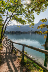 Small footpath along the banks of the Wolfgangsee in Salzkammergut Austria