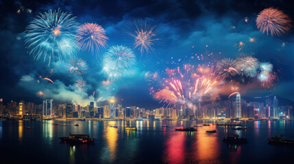 Fototapeta premium Hong Kong Happy New Year Festival and Firework