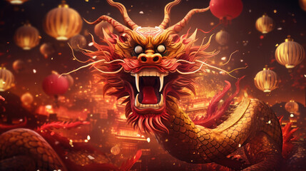 A Dragon Golden Chinese New Year, red background