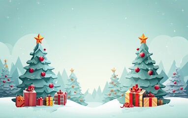 Obraz premium christmas tree and presents on a snowy winter background Generative AI