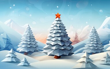 christmas card with a tree in the snow Generative AI