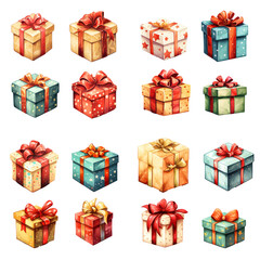 Set of Christmas gift box transparent PNG, elements, illustrations, isolated