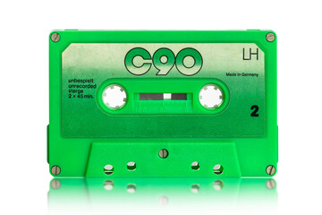  black audio cassette on a white background