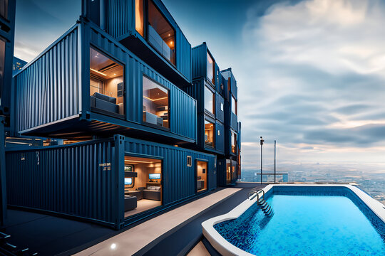 A shot from the luxury container house complex - Generative AI