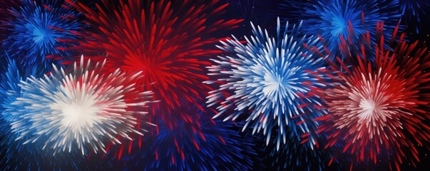 Abstract 4th of July background, red white and blue fireworks