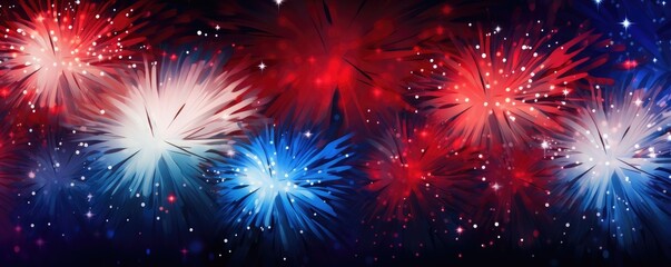 Fototapeta premium Abstract 4th of July background, red white and blue fireworks