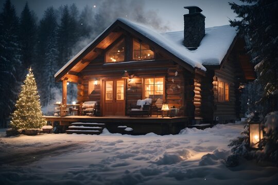Christmas night, house in winter