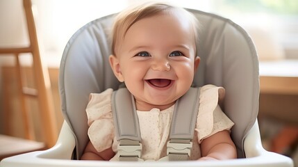 Smiling baby sit in high chair