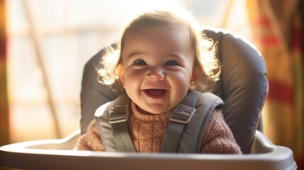 Smiling baby sit in high chair