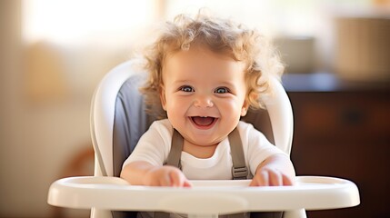 Smiling baby sit in high chair