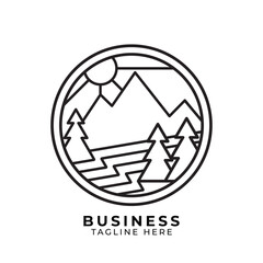 landscape mountain, modern line suitable for t-shirt design vector