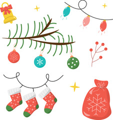 christmas decorations and gifts on a white background