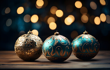 Lindas bolas de natal decoradas com fundo de luzes