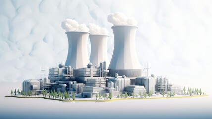 Nuclear power plant created with Generative AI - obrazy, fototapety, plakaty