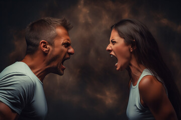 A man and a woman are shouting at each other. Problems in the couple's relationship.