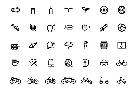 Set of icons of bicycle spare parts. Vector illustration