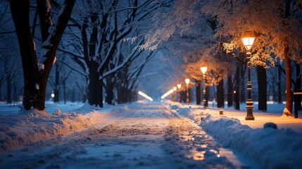 Snowy city park at night Urban winter park nightscape, Background Image,Desktop Wallpaper Backgrounds, HD