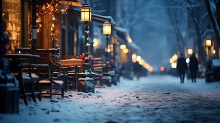 Snowy street in the city Urban winter street scene , Background Image,Desktop Wallpaper Backgrounds, HD - obrazy, fototapety, plakaty