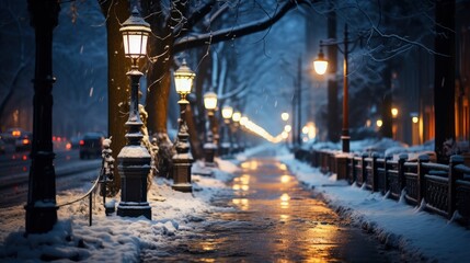 Snowy street in the city Urban winter street scene, Background Image,Desktop Wallpaper Backgrounds, HD