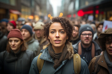 Crowd of people at a protest, human rights demonstration, social issue, political activist, global warming and climate change - obrazy, fototapety, plakaty