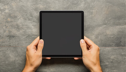 Hands holding black tablet COPY SPACE ILLUSTRATION TEMPLATE